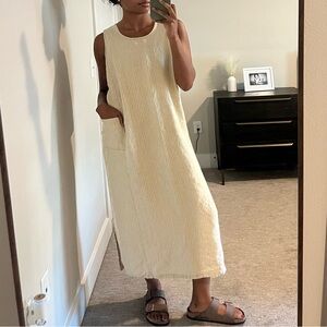 Maxi Striped Tunic Linen Dress Cream and Tan Size 14 (M/L)